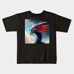 Roaring Blue Dragon with Red Fins Kids T-Shirt